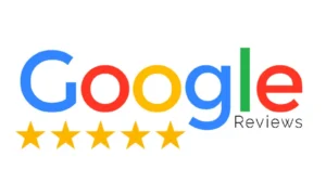 Google Reviews logo with five gold stars beneath the word Google.