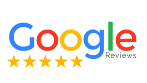Google logo with five yellow stars indicating a 5-star Google Reviews rating, shown on a white background.
