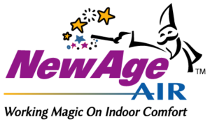 NewAge AIR logo with purple 'NewAge' text, blue 'AIR', and colorful stars above.
