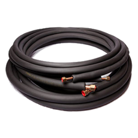 Coiled black speaker cable with red and black banana plug ends